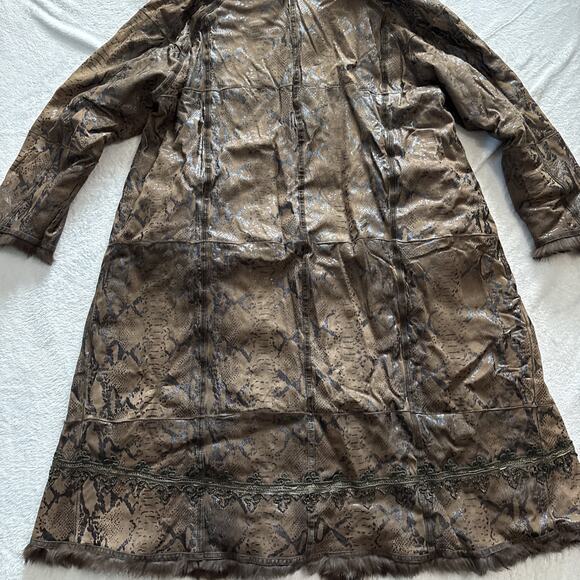 Vintage Talenti Italy Shearling Coat Brown Embossed Leather Fur Trim M-L - Picture 13 of 16